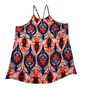 Allison Joy Boho Paisley Print Halter Tank Top Orange Blue Women